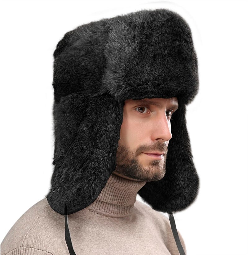 PURFUN Men Women Faux Fur Trapper Hat Winter Thick Furry Ushanka Earflap Cap Windproof Cycling Ski Hunting Hat with Ear Flap - Image 1